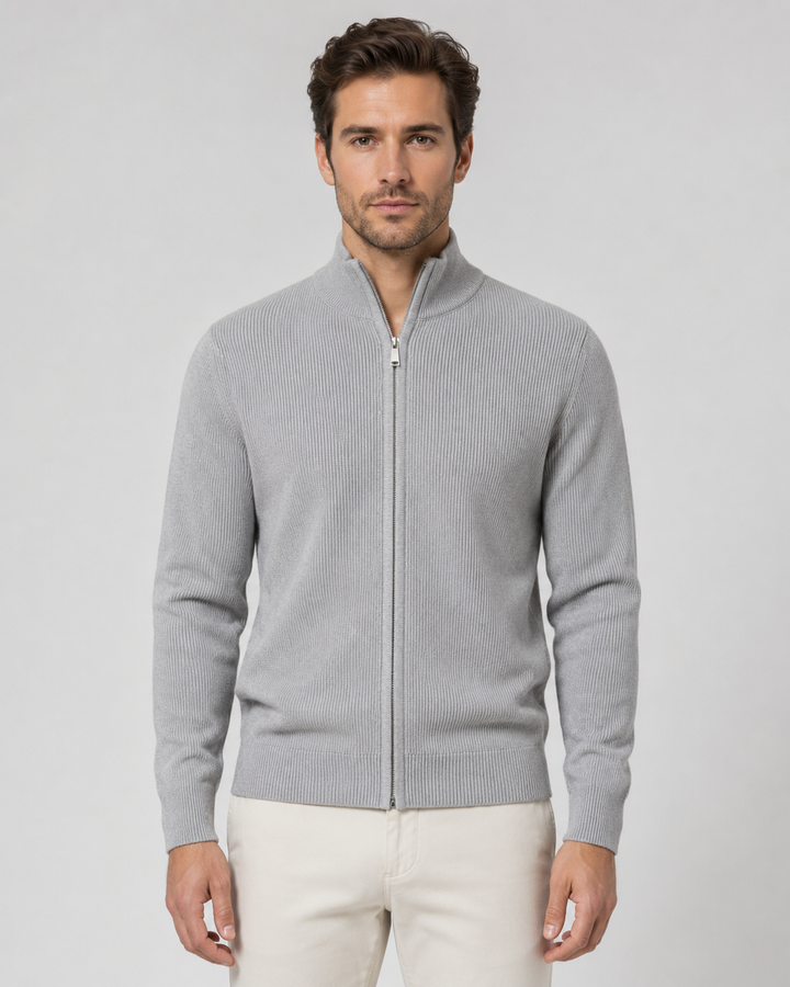 Cardigan Zippé à Col Montant – Gris
