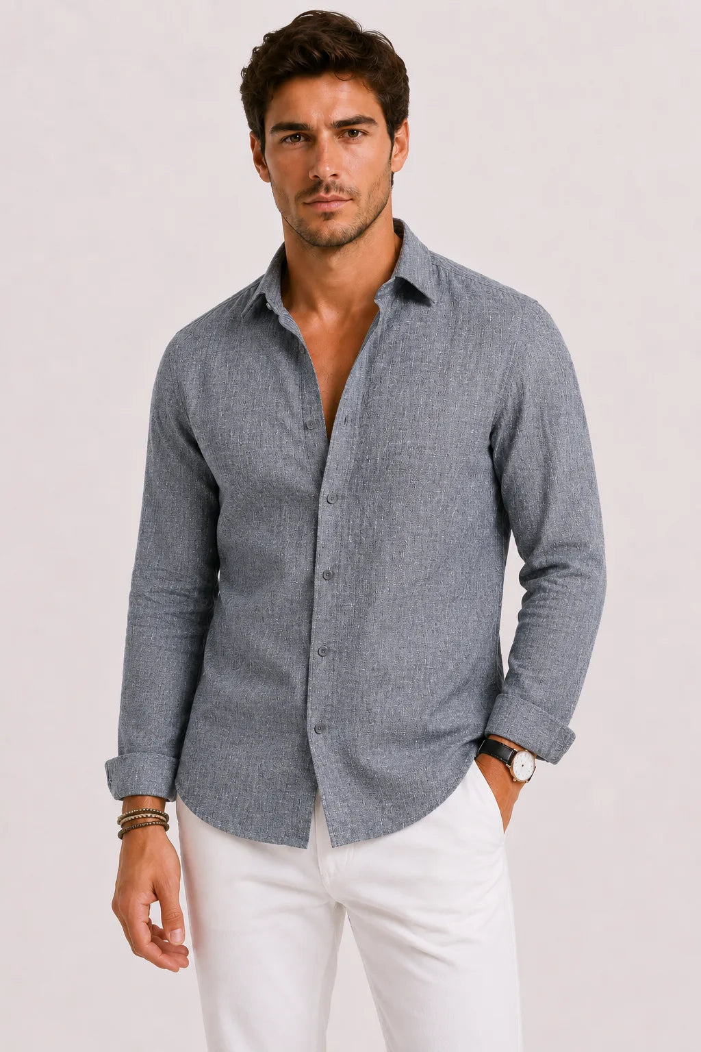 Chemise Homme à Col Ouvert – Gris