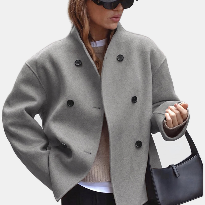 Manteau Court Élégant Oversize – Gris