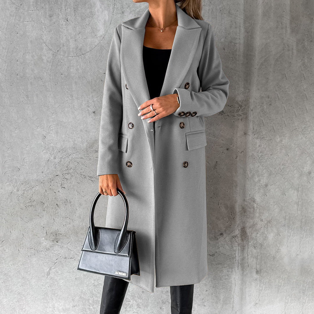 Manteau Long à Coupe Tailleur – Gris