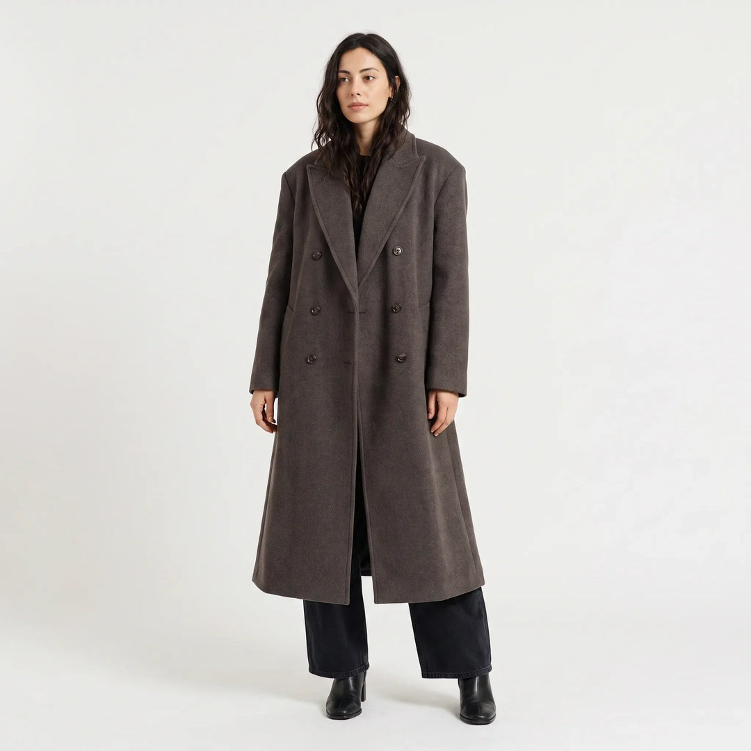 Manteau long croisé structuré – Gris Foncé
