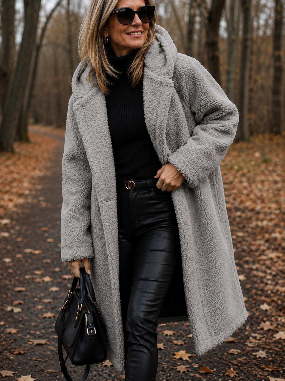 Manteau long douillet à capuche – Gris