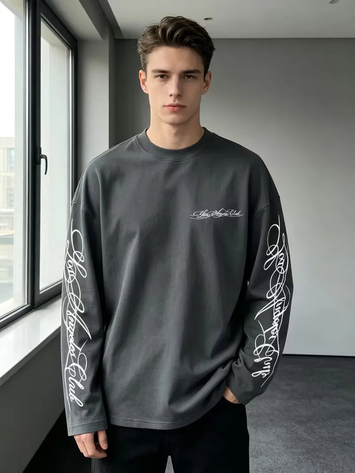 Pull Homme à Manches Imprimées – Gris Foncé