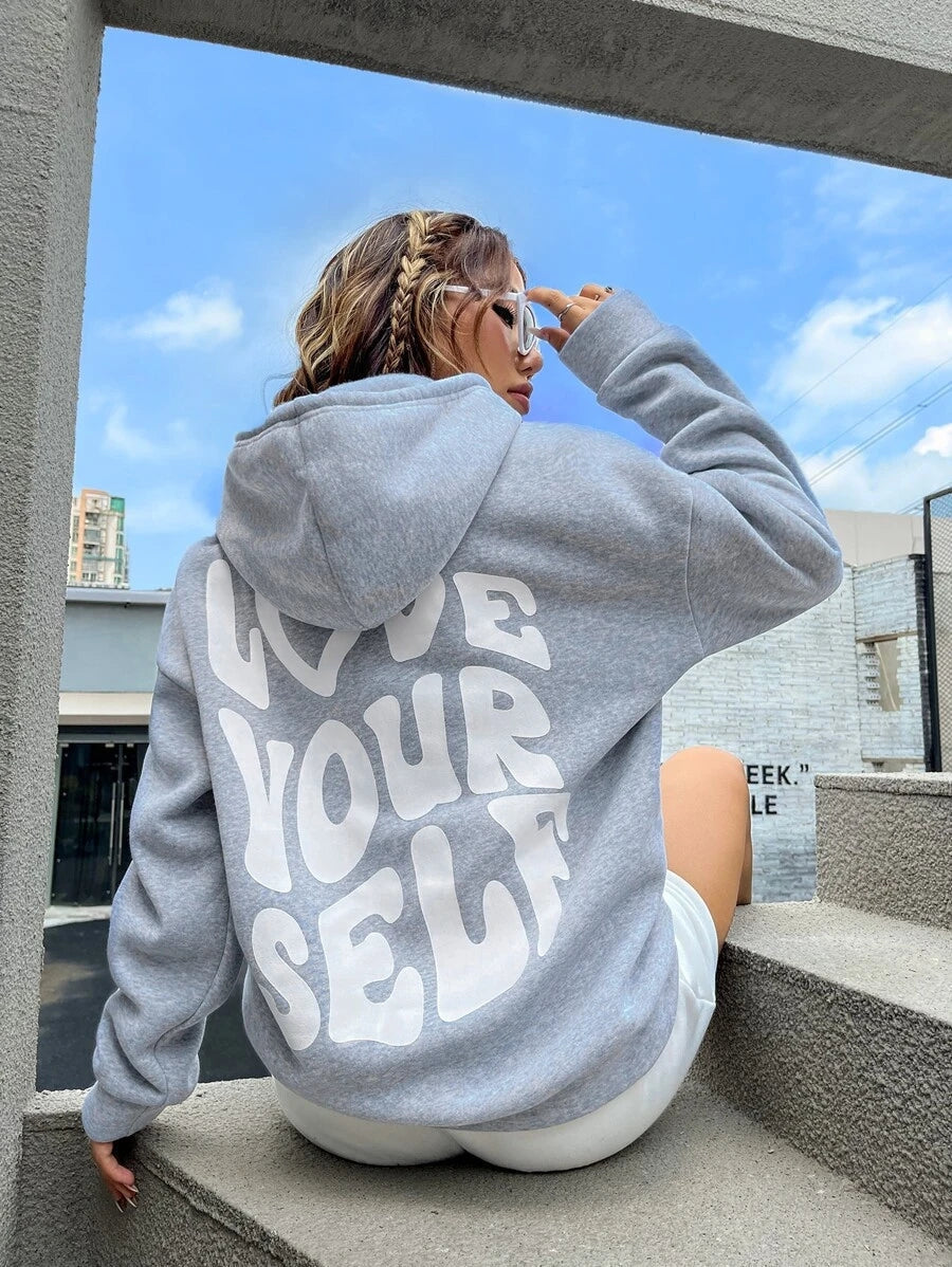 Sweat Ample à Message Dorsal – Gris