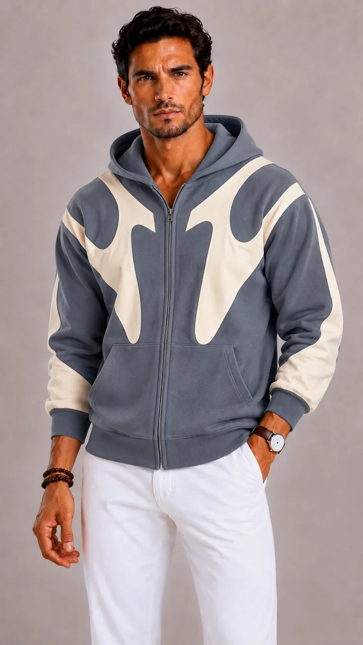 Sweat Zippé à Capuche Graphique – Gris