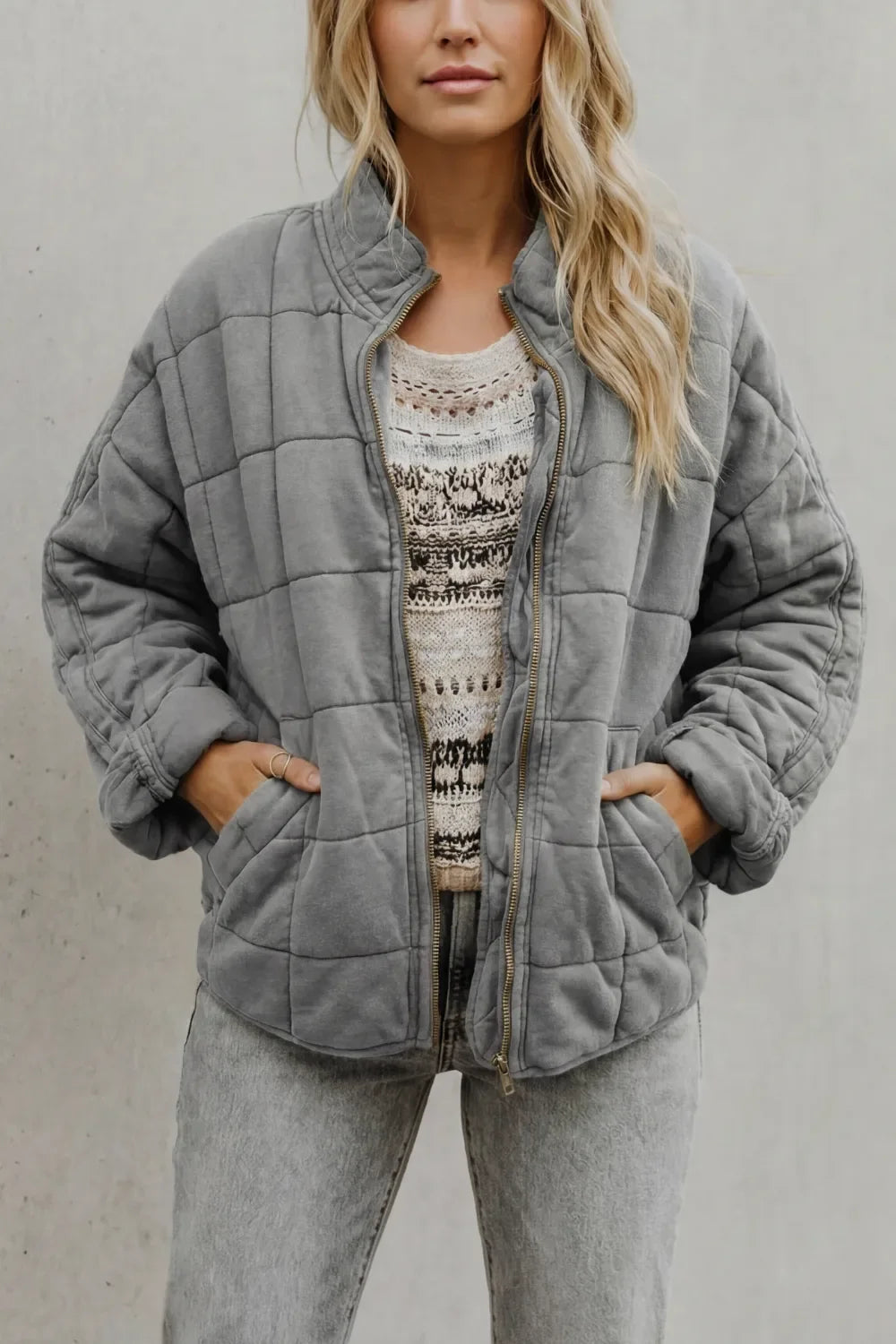 Veste Matelassée Col Rond – Gris
