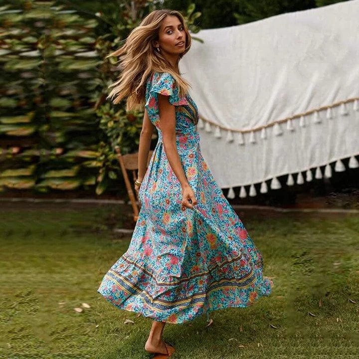 Brienne | Robe maxi portefeuille style bohème avec fente haute pour femmes