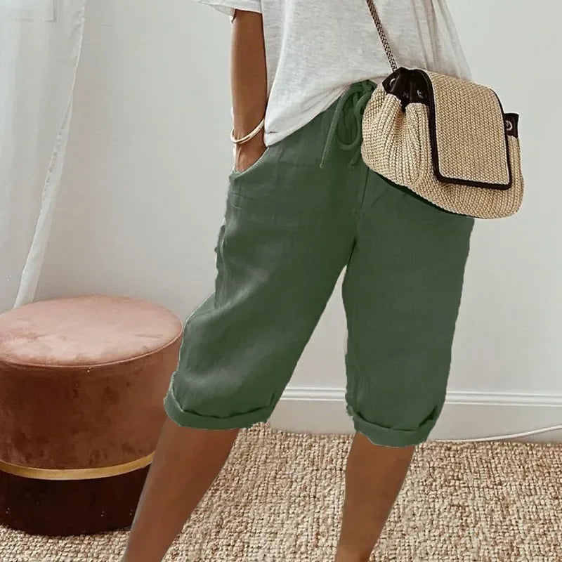 Breezia | Short Bermuda Taille Haute Lin Coupe Ample Casual Été Pour Femme