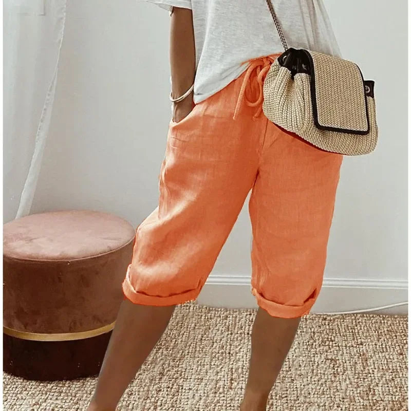 Breezia | Short Bermuda Taille Haute Lin Coupe Ample Casual Été Pour Femme