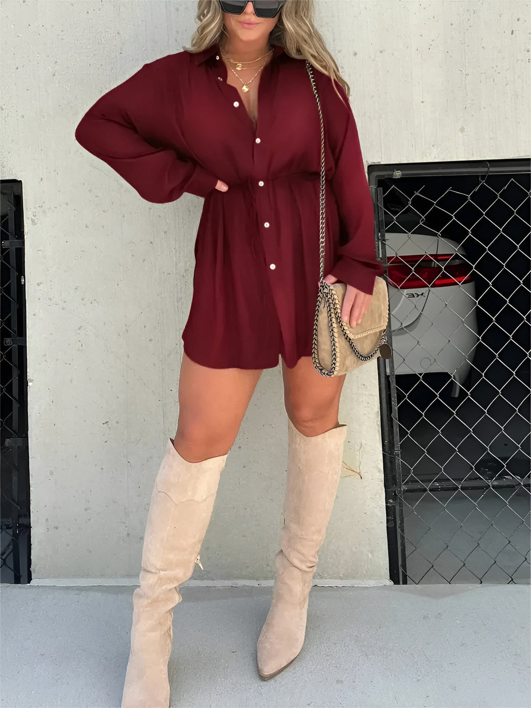 Blanche | Robe chemise courte avec taille marquée pour femmes