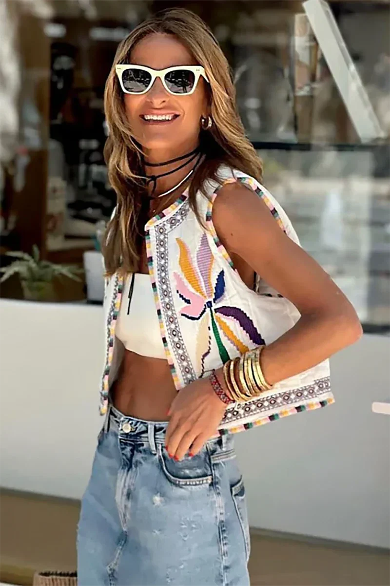 Gilet Festival Brodé – Sans Manches & Esprit Soleil et Liberté