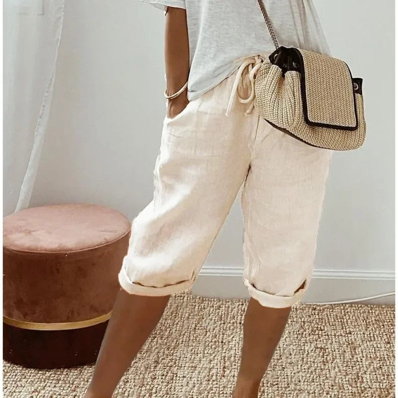 Breezia | Short Bermuda Taille Haute Lin Coupe Ample Casual Été Pour Femme