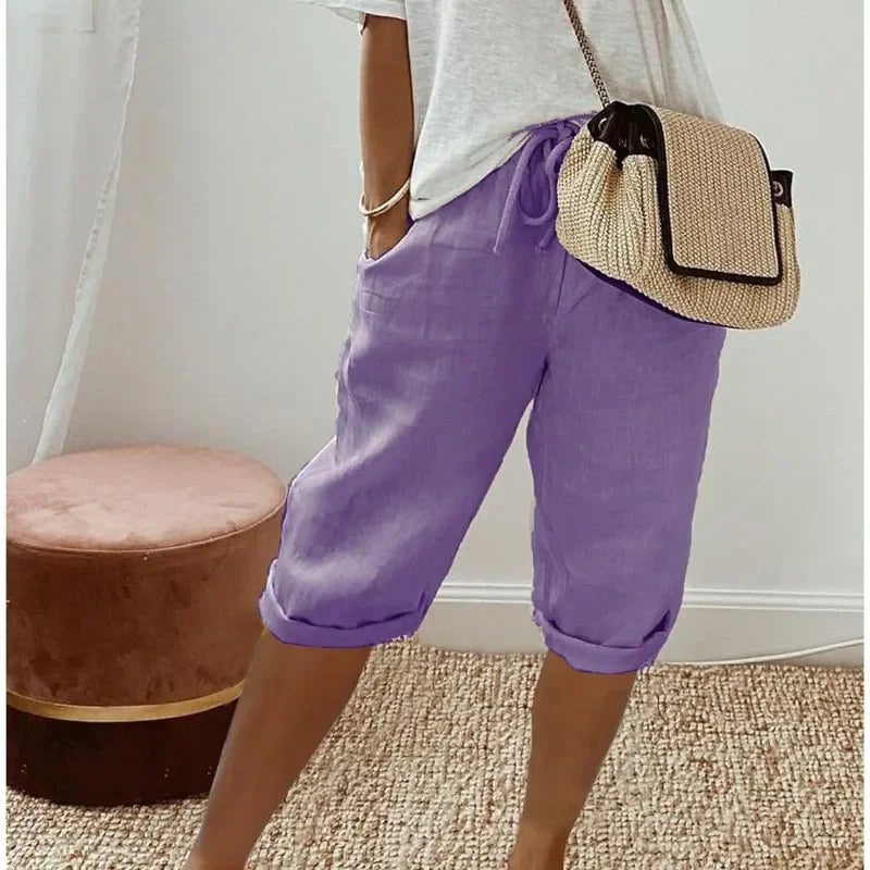 Breezia | Short Bermuda Taille Haute Lin Coupe Ample Casual Été Pour Femme