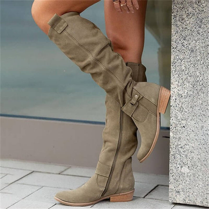 Esra | Bottes Plissées en Suédine avec Bride de Cheville pour Femmes