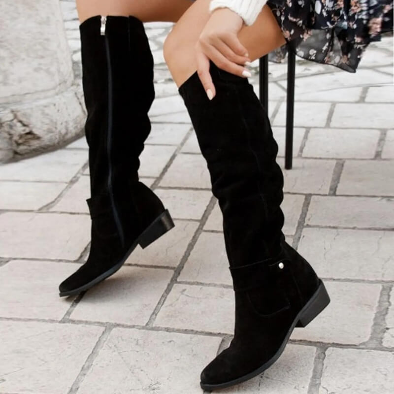 Esra | Bottes Plissées en Suédine avec Bride de Cheville pour Femmes