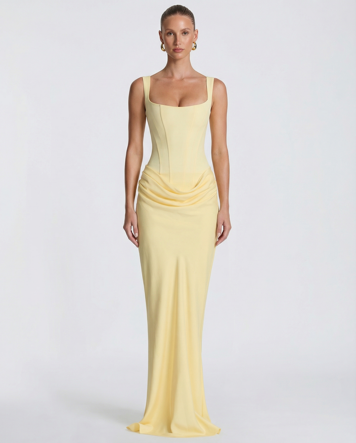 Robe Longue Buste Corset – Jaune