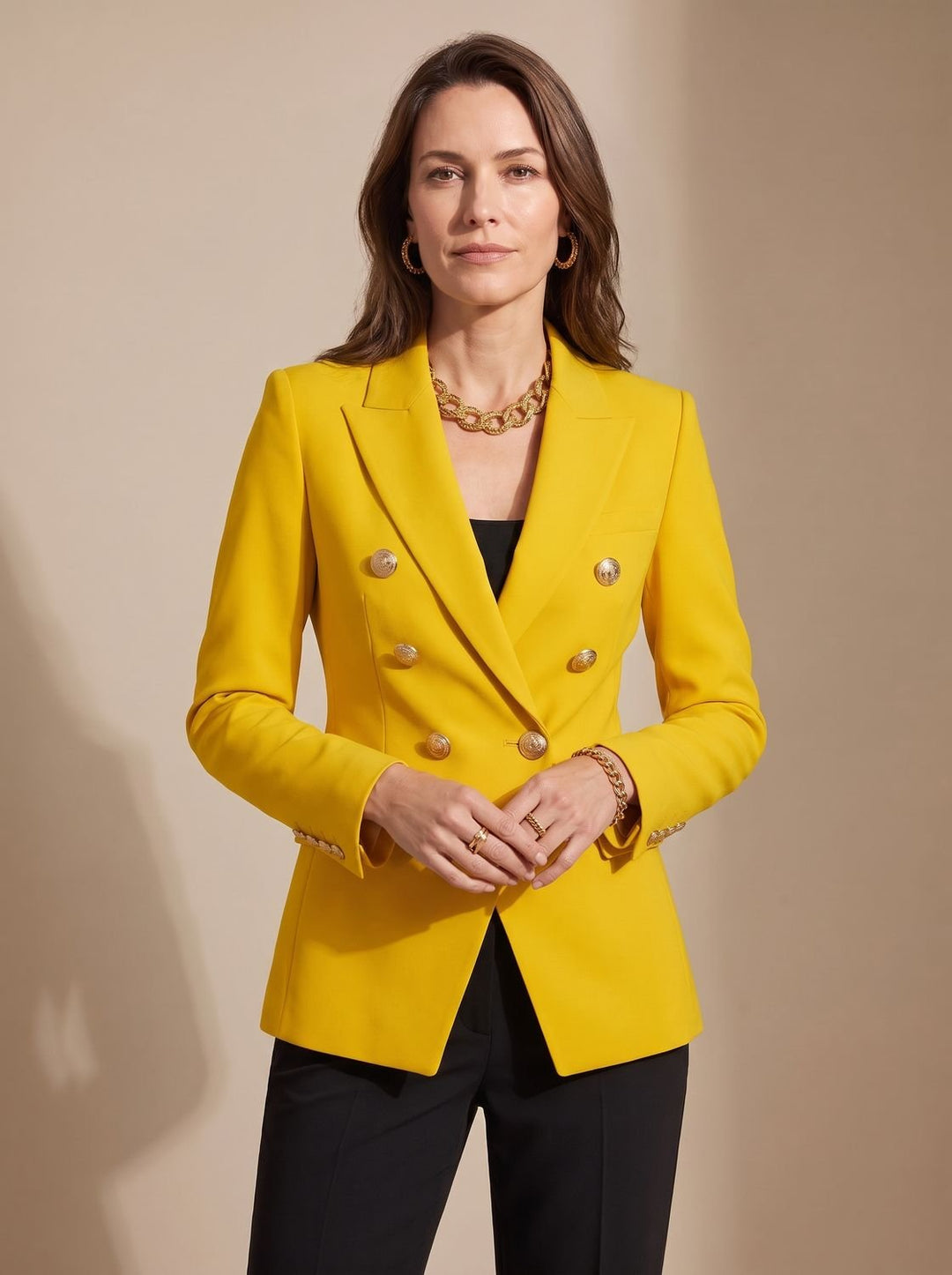 Veste Blazer Croisée Structurée – Jaune