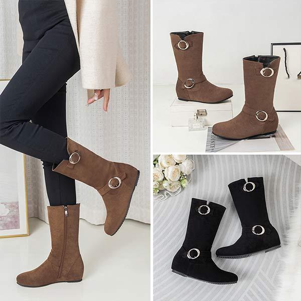 Bottines Mi-Hautes en Suédine | Détails Métalliques | Confort et Style