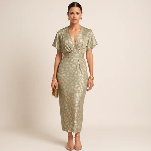 Robe Longue Drapée – Imprimé Abstrait & Coupe Fluide Chic