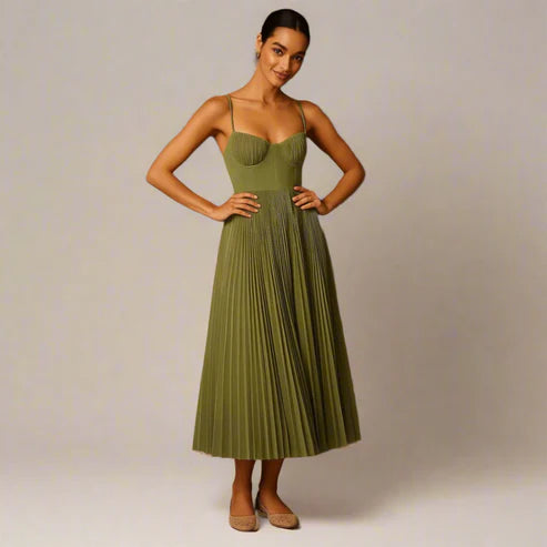 Robe Corset Plissée – Émeraude & Coupe Élégante de Soirée