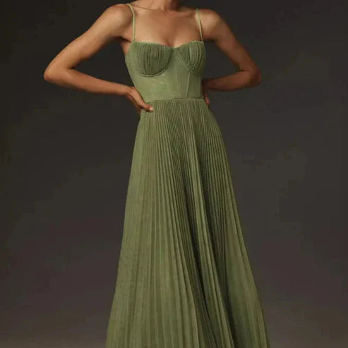 Robe Corset Plissée – Émeraude & Coupe Élégante de Soirée