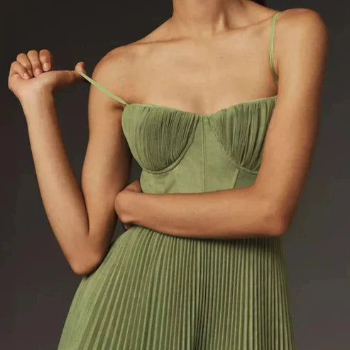 Robe Corset Plissée – Émeraude & Coupe Élégante de Soirée