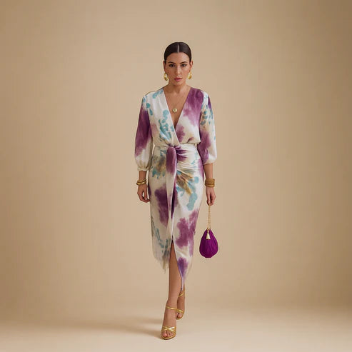 Robe Portefeuille Satinée – Coupe Fluide & Éclat d’Été