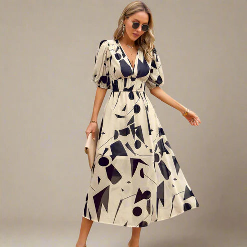 Robe Mi-Longue Imprimée | Coupe Portefeuille | Style Été Élégant