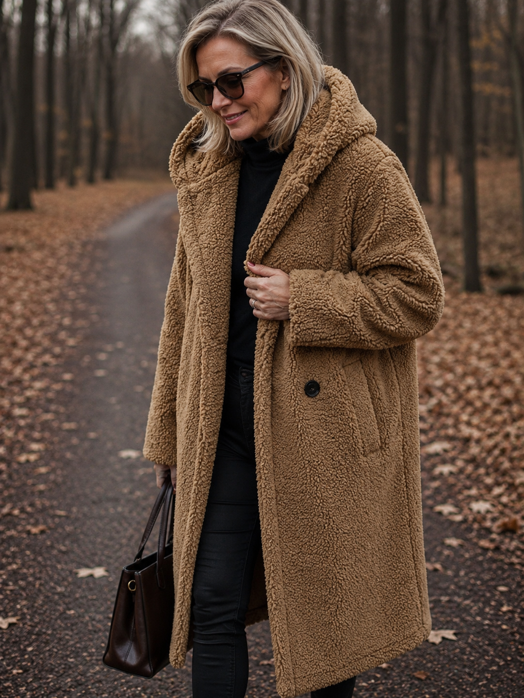 Manteau long douillet à capuche – Kaki