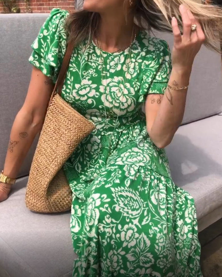 Erin | Robe longue à imprimé floral avec manches courtes pour femmes