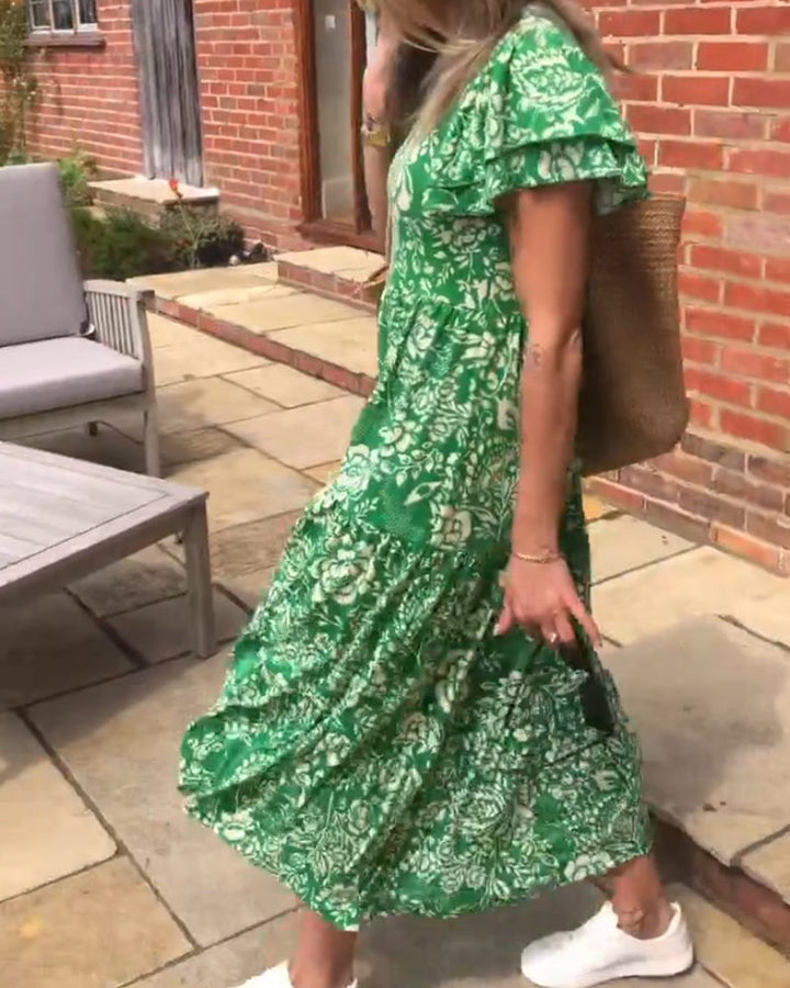 Erin | Robe longue à imprimé floral avec manches courtes pour femmes