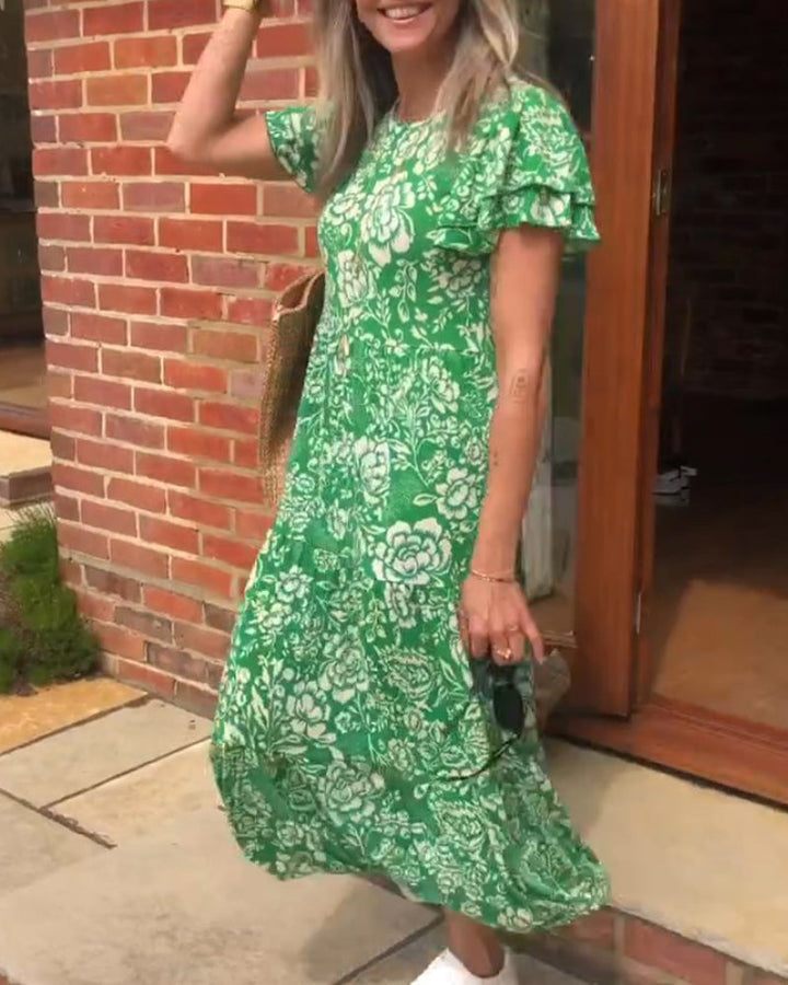 Erin | Robe longue à imprimé floral avec manches courtes pour femmes