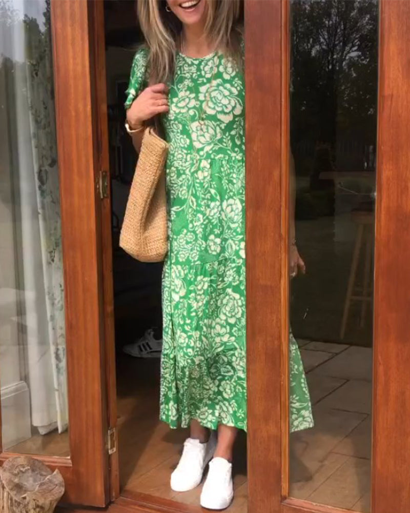 Erin | Robe longue à imprimé floral avec manches courtes pour femmes
