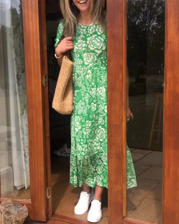 Erin | Robe longue à imprimé floral avec manches courtes pour femmes