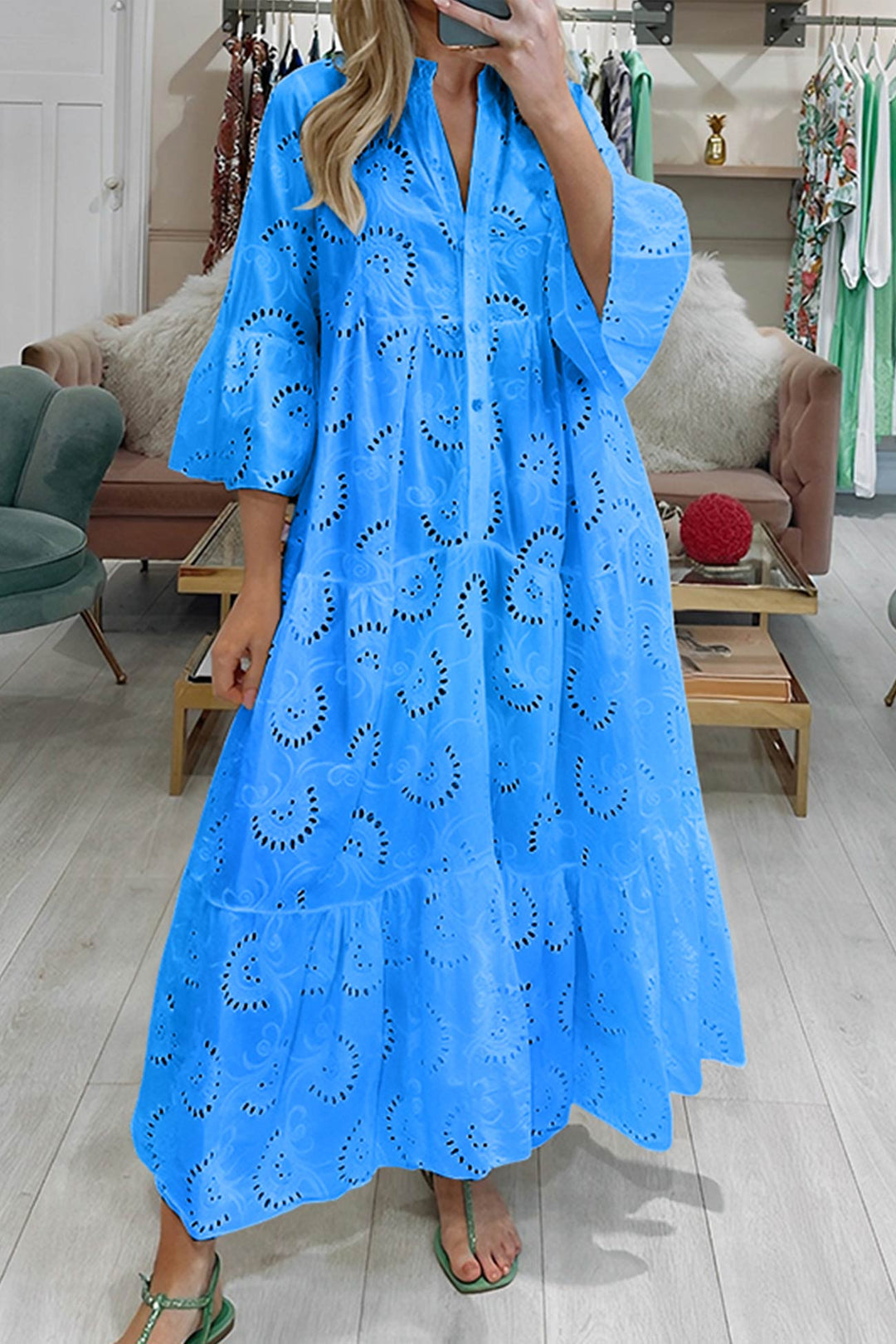 Lunaria | Robe Longue Broderie Anglaise Manches Évasées Bohème Chic Été Pour Femme