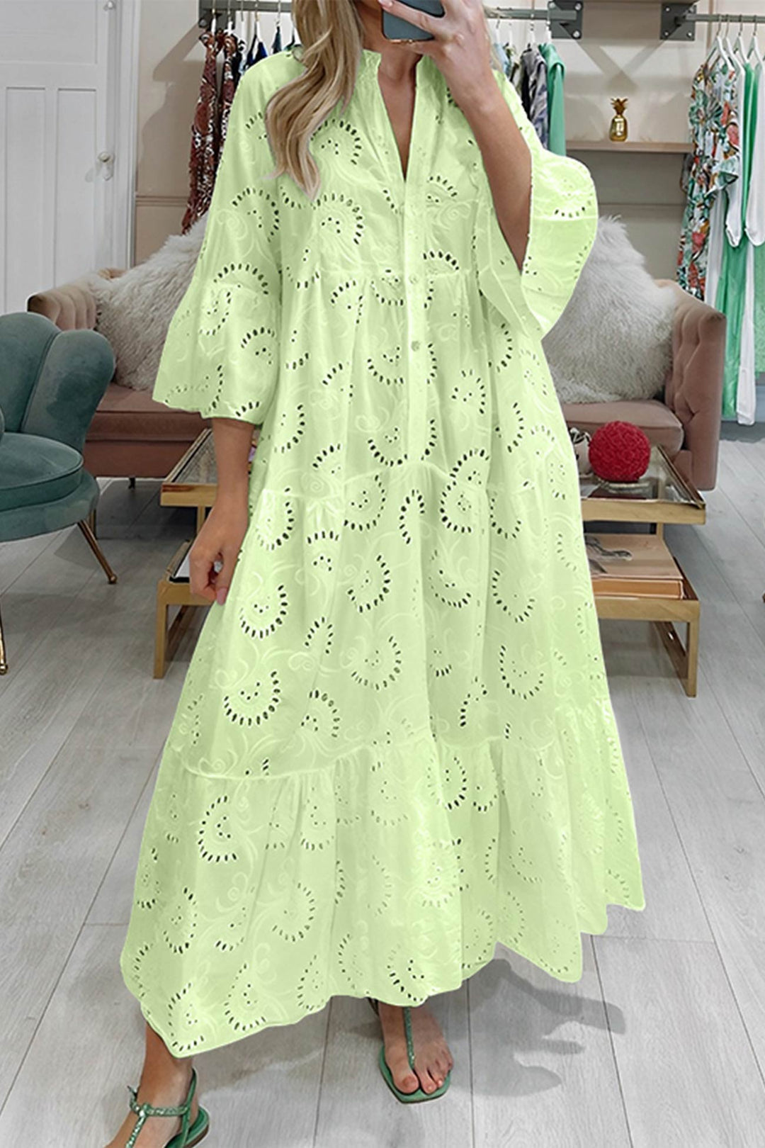 Lunaria | Robe Longue Broderie Anglaise Manches Évasées Bohème Chic Été Pour Femme