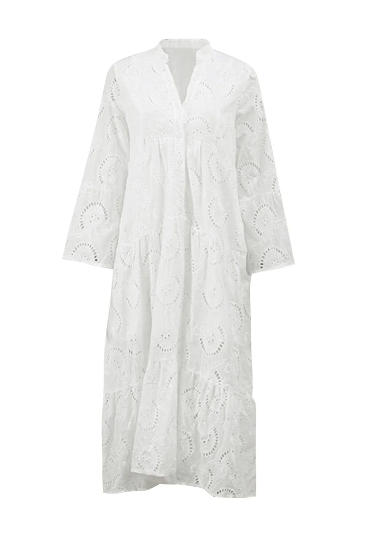 Lunaria | Robe Longue Broderie Anglaise Manches Évasées Bohème Chic Été Pour Femme