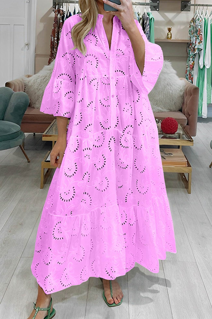Lunaria | Robe Longue Broderie Anglaise Manches Évasées Bohème Chic Été Pour Femme