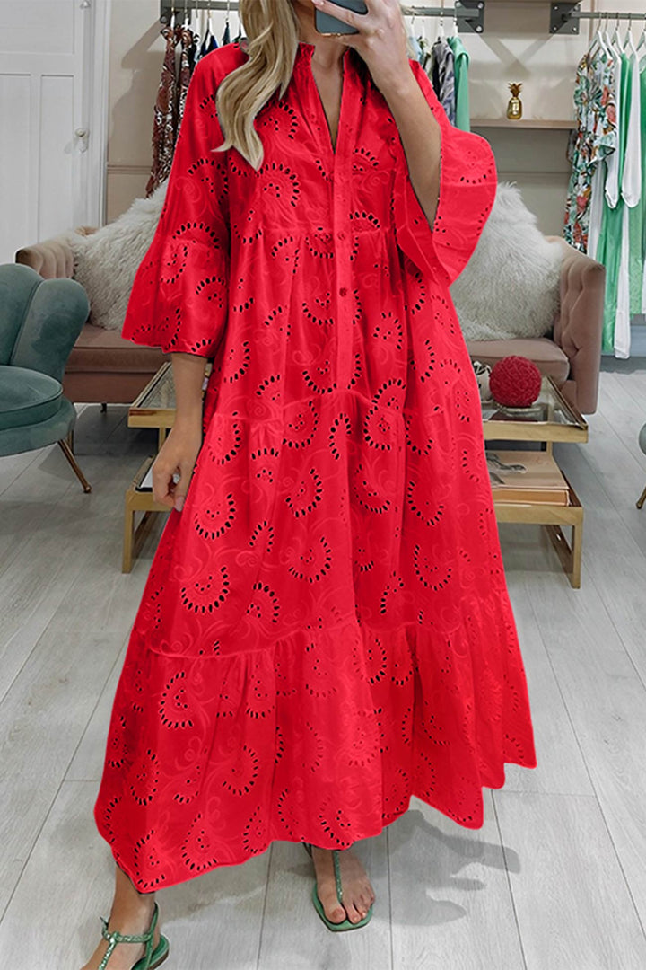 Lunaria | Robe Longue Broderie Anglaise Manches Évasées Bohème Chic Été Pour Femme