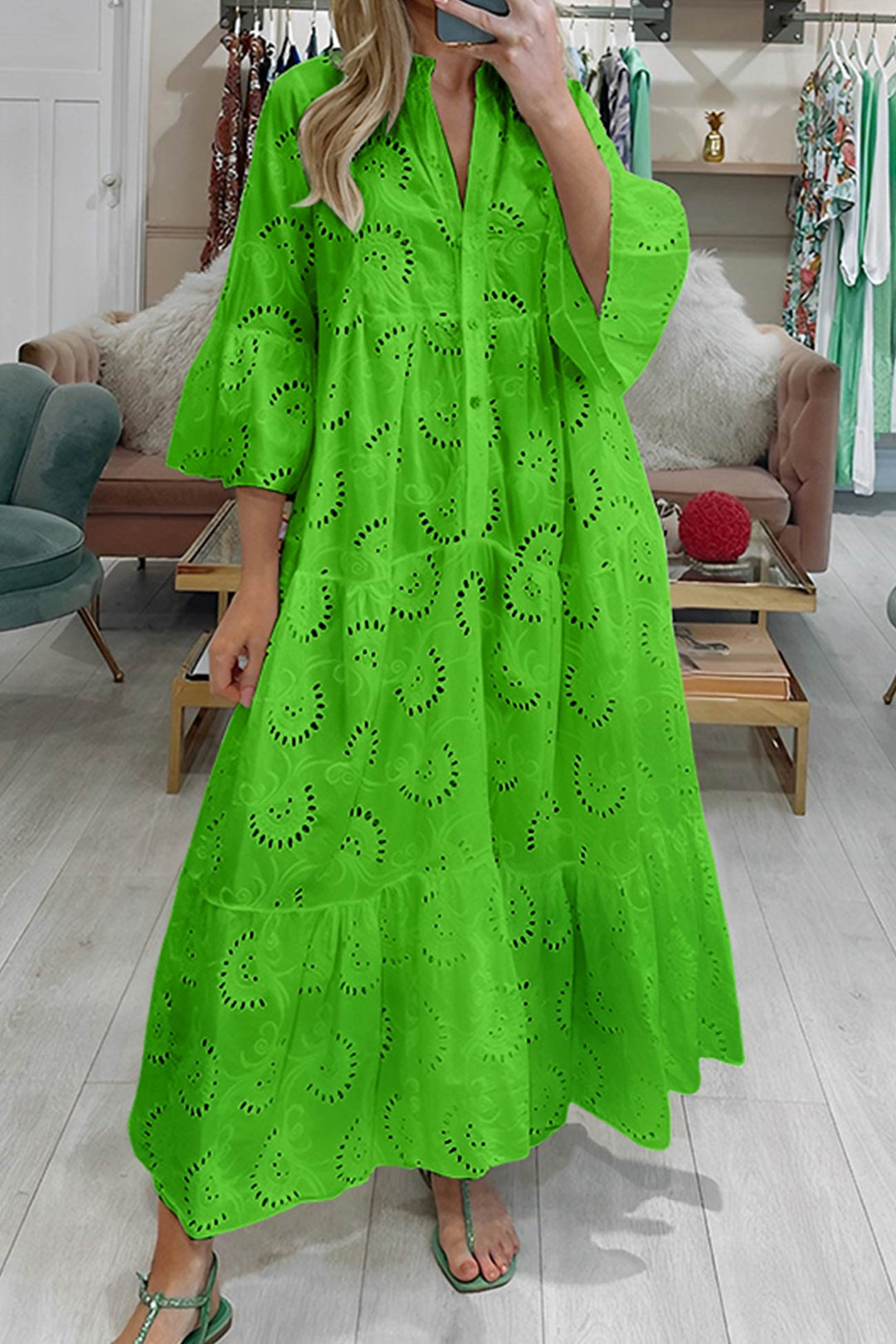 Lunaria | Robe Longue Broderie Anglaise Manches Évasées Bohème Chic Été Pour Femme