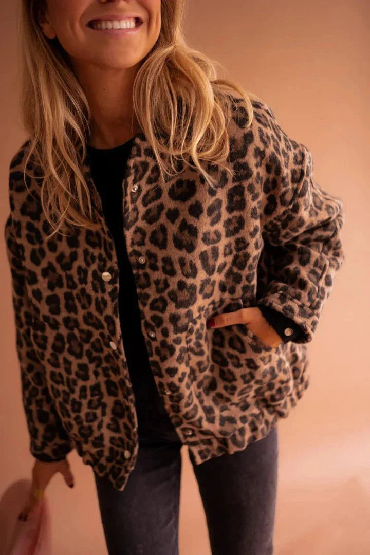 Savanna | Veste Courte Imprimé Léopard Coupe Ample Doublée Chaude Casual Automne Hiver Pour Femme