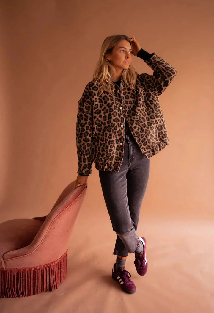 Savanna | Veste Courte Imprimé Léopard Coupe Ample Doublée Chaude Casual Automne Hiver Pour Femme