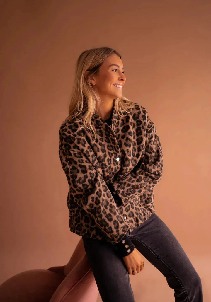 Savanna | Veste Courte Imprimé Léopard Coupe Ample Doublée Chaude Casual Automne Hiver Pour Femme