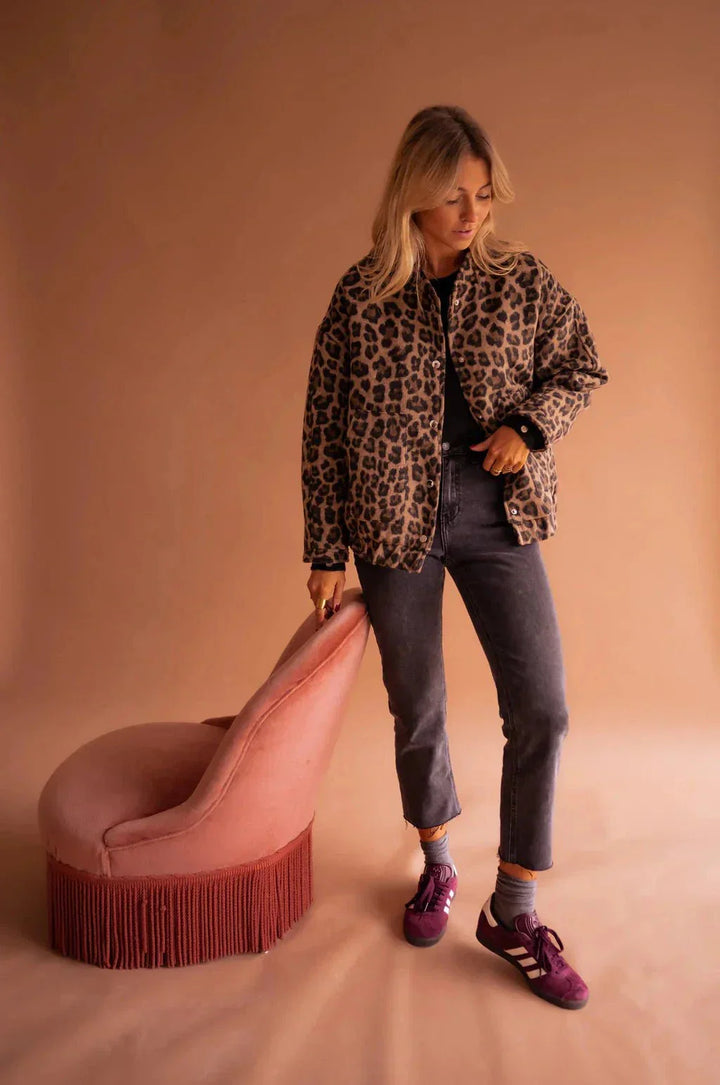 Savanna | Veste Courte Imprimé Léopard Coupe Ample Doublée Chaude Casual Automne Hiver Pour Femme