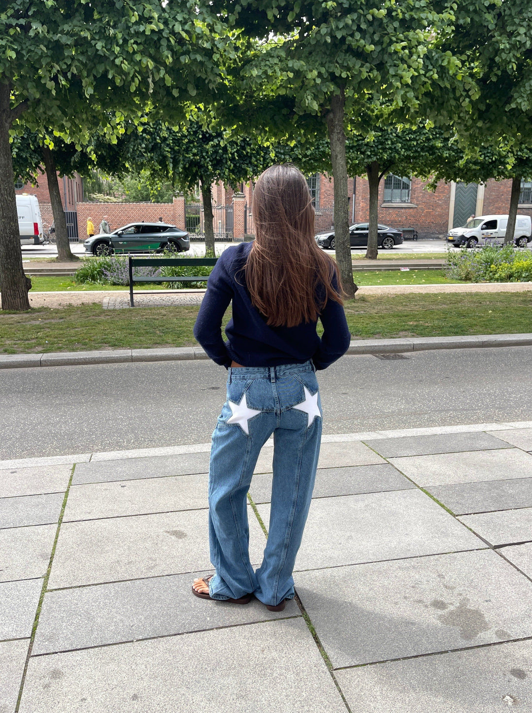Starista | Jean Droit Taille Haute Broderie Étoile Coupe Ample Casual Streetwear Pour Femme