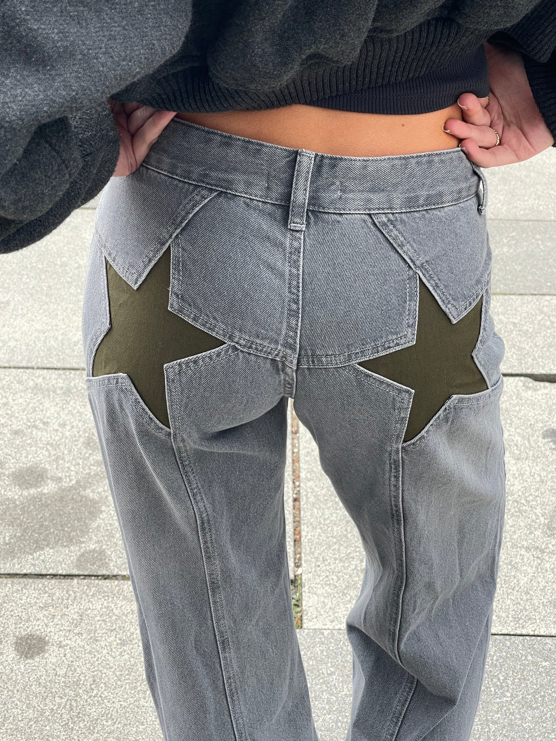 Starista | Jean Droit Taille Haute Broderie Étoile Coupe Ample Casual Streetwear Pour Femme