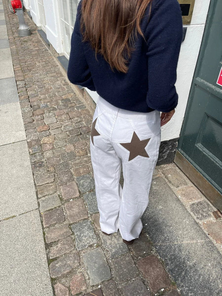 Starista | Jean Droit Taille Haute Broderie Étoile Coupe Ample Casual Streetwear Pour Femme