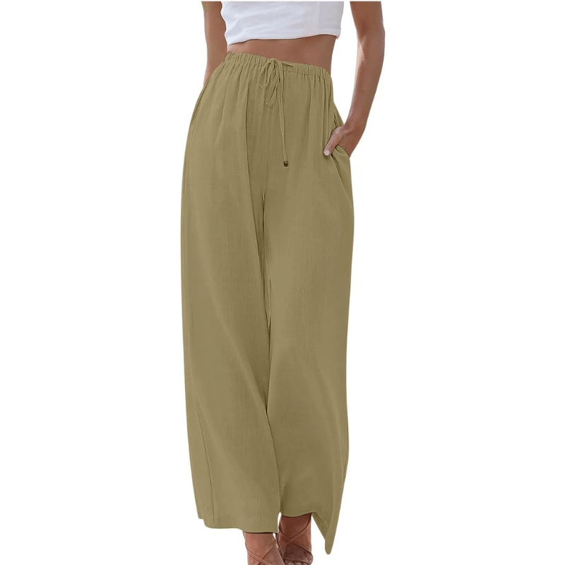 Naturia | Pantalon Large Taille Haute Lin Coupe Ample Casual Été Pour Femme