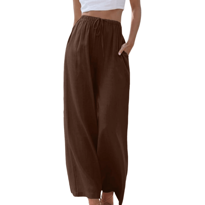 Naturia | Pantalon Large Taille Haute Lin Coupe Ample Casual Été Pour Femme