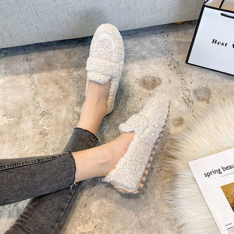 Mocassins Intérieur Extérieur Effet Fourrure Doublure Chaude Semelle Souple Confort Hiver Pour Femme